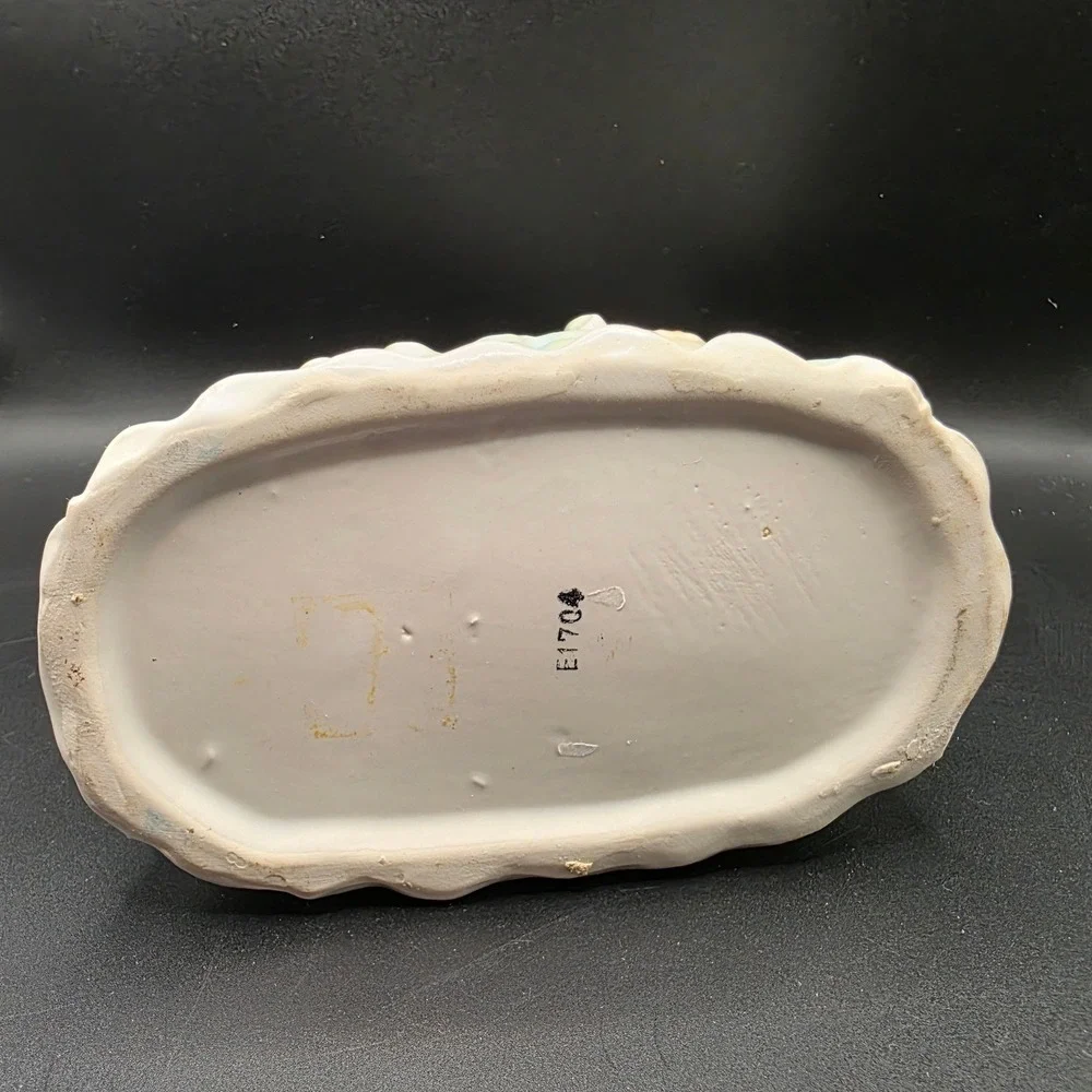 Vintage Ceramic Baby Bassinet Planter Ruffled Nursery Decor‎ Pastel Floral E1704